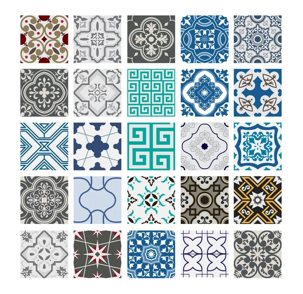 Azulejos Vintage Patrones Portugueses Diseño Antiguo Sin Costuras Vector Ilustración — Archivo Imágenes Vectoriales