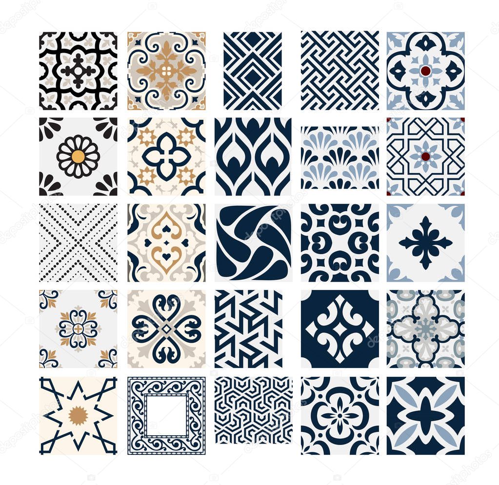 vintage tiles Portuguese patterns antique seamless design in Vector illustration