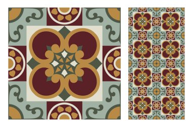 Vektör illüstrasyon vintage fayans desenleri antika dikişsiz tasarım