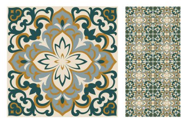 Vektör illüstrasyon vintage fayans desenleri antika dikişsiz tasarım