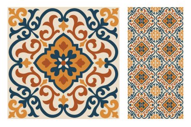 Vektör illüstrasyon vintage fayans desenleri antika dikişsiz tasarım