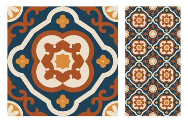 Vektör illüstrasyon vintage fayans desenleri antika dikişsiz tasarım
