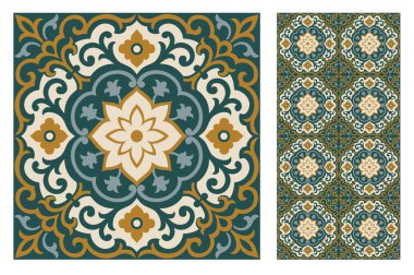 Vektör illüstrasyon vintage fayans desenleri antika dikişsiz tasarım