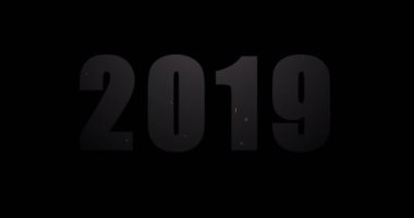 4 k tatil havai fişek mutlu yeni yıl kırmızı metin animasyonu 2019