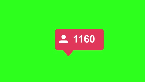 Flate mønstre som 4K-tellere på sosiale medier, viser klikkelyder over tid på grønn bakgrunn – stockvideo