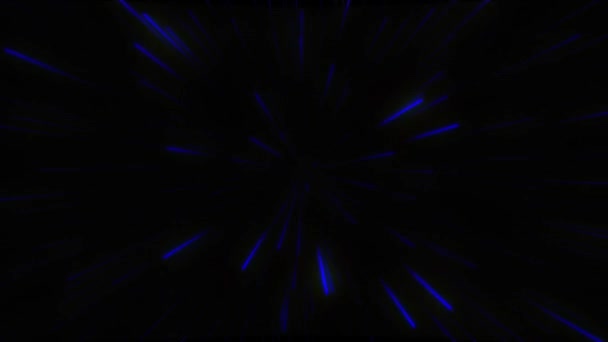 Absztrakt ragyogó neon vonalak és csíkok. Neonkék részecskék animáció. Retro futurisztikus háttér. Absztrakt háttér animáció repülő neon izzó csíkok hurok. — Stock videók