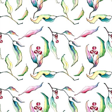 Sorunsuz doku. Beyaz arka plan üzerinde renkli yaprakları