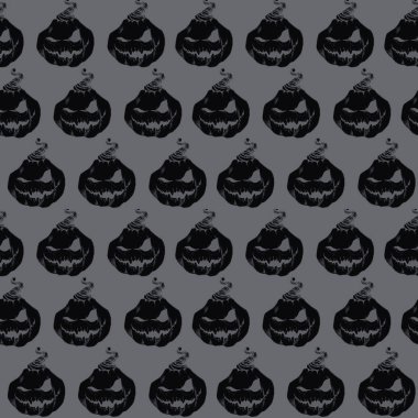 Kabak ile Seamless modeli. Cadılar Bayramı siyah beyaz doku. Korkunç yüzler.