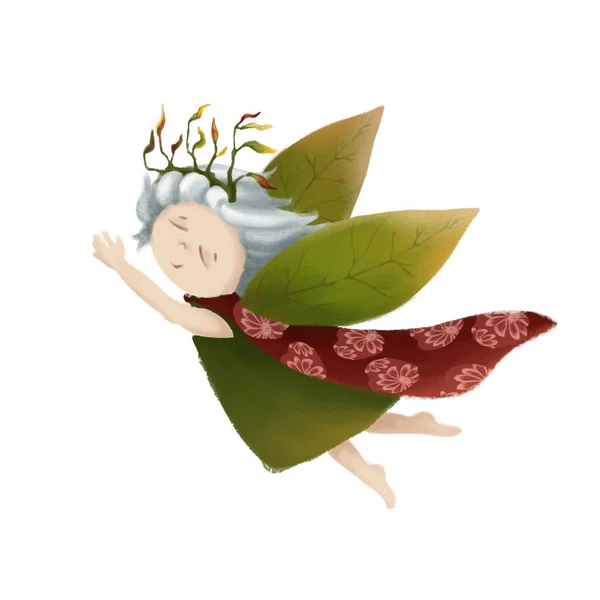 Een klein bos prinses. Een sprookjesachtige meisje. Een sprookje met groene vleugels. Stripfiguur. schattig kind — Stockfoto