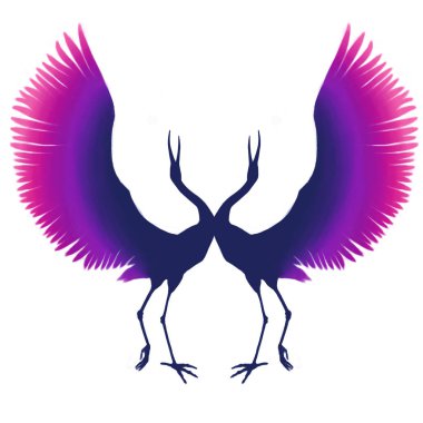 Violet-pembe siluet zarif bir kuş. Vinçler dans. Çok renkli balıkçıllar. mavi mor leylek. izole