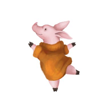 Sıcak sarı kazaklı şirin pembe domuz. Beyaz arka plan üzerinde izole. sembol 2019