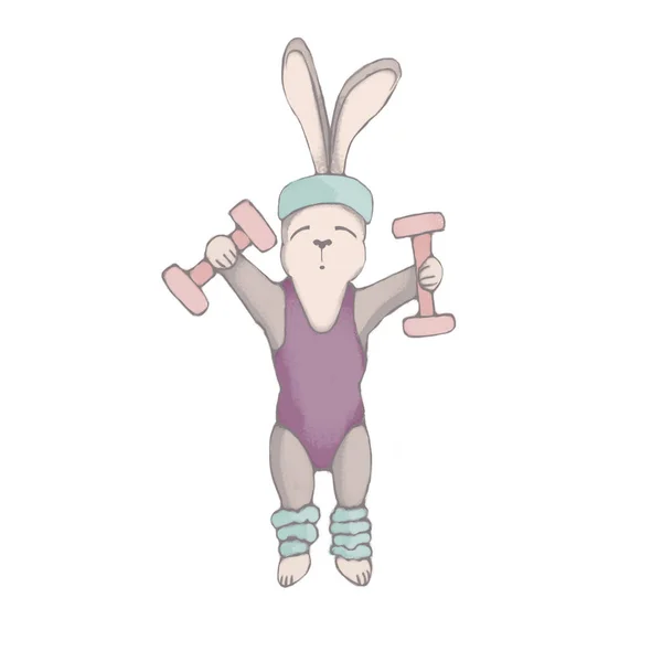 Athlète de lièvre. Forme physique du lapin. Du sport. L'illustration est isolée sur un fond blanc . — Photo