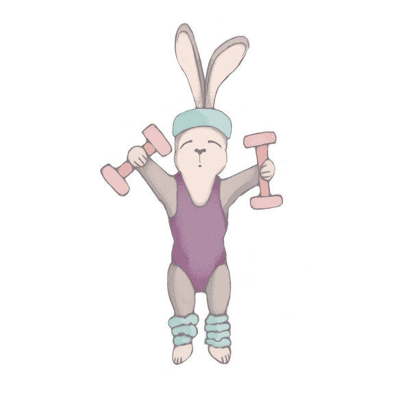 Girl hare athlete. Rabbit fitness. Sport. The illustration is isolated on a white background.