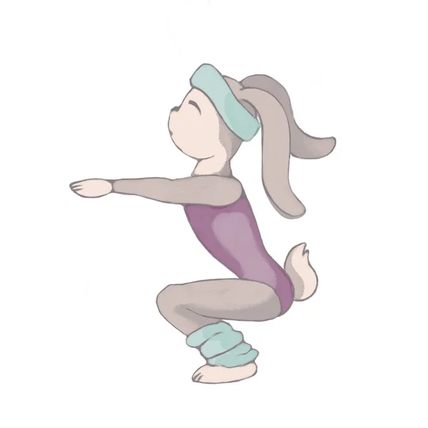 Girl hare athlete. Rabbit fitness. Sport. The illustration is isolated on a white background. Squatting — Stock Photo, Image