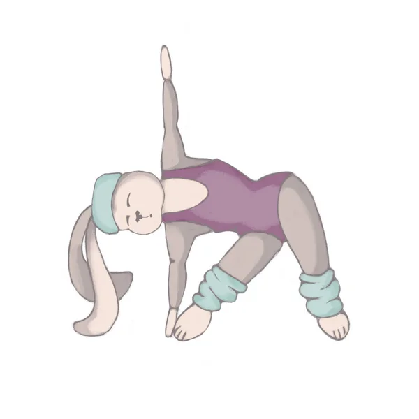 Una lepre che si allunga. Fitness da coniglio. Sport. L'illustrazione è isolata su uno sfondo bianco. Pilates. Yoga — Foto Stock