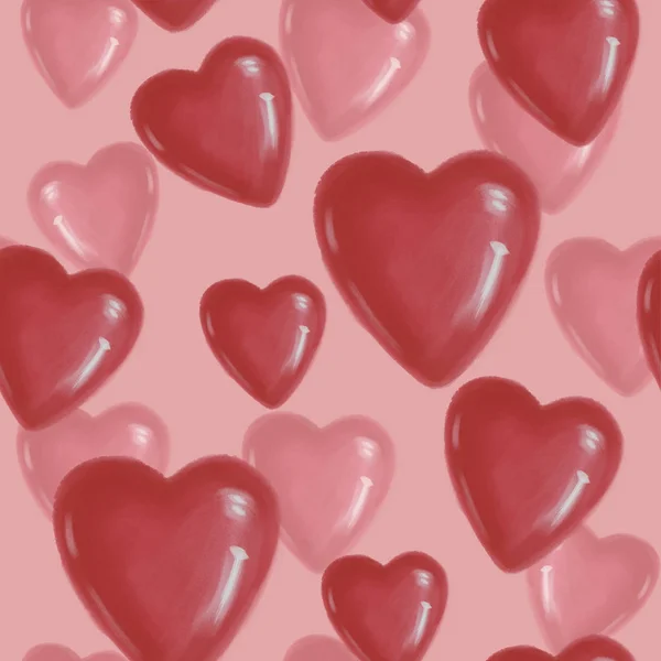 Nahtloses Muster mit roten Herzen auf rosa Hintergrund zum Valentinstag. — Stockfoto