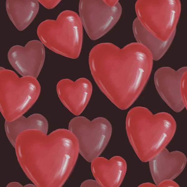 Patrón sin costuras con corazones rojos sobre un fondo negro para el día de San Valentín. rojo —  Fotos de Stock