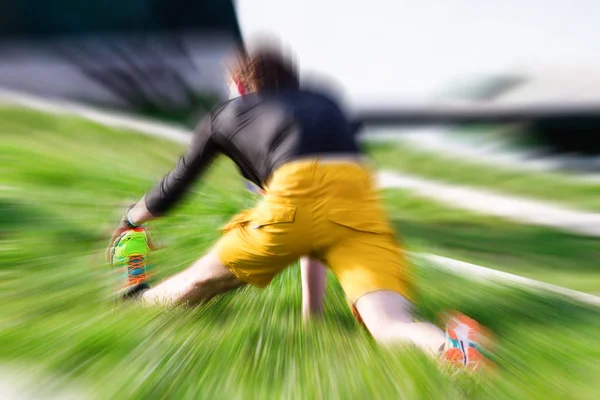 Warm Marathon Man Stretching His Muscles Meadow — Stock Photo, Image