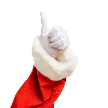 Beyaz arka plan üzerinde başparmak gösterilmesini Santa