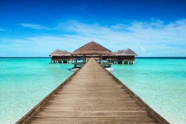 Seyşeller, mauritius veya Maldivler iniş sahne ile Otel