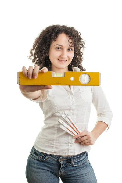 Mujer Joven Con Una Tabla Amarilla —  Fotos de Stock