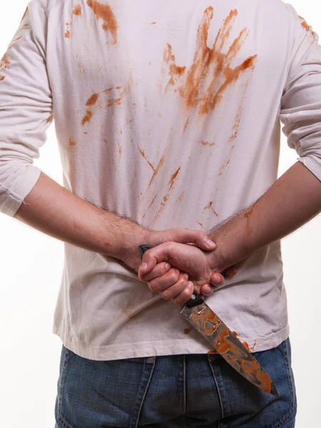 Dühös Ember Véres Shirt Izolált Fehér Háttér — Stock Fotó