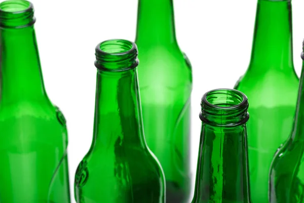 Botellas Verdes Vacías Sobre Fondo Blanco —  Fotos de Stock