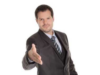 Genç işadamı için el sıkışma yardım eder