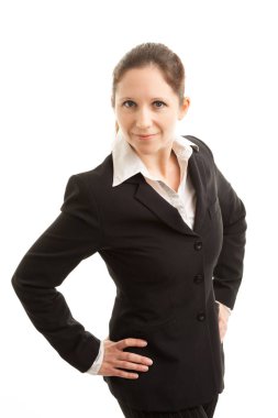 Güzel iş kadını portre, beyaz arka planda izole