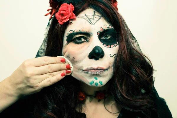 Mulher Muerto Crânio Pinturas Faciais — Fotografia de Stock