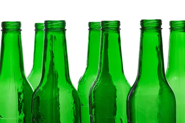 Botellas Verdes Vacías Sobre Fondo Blanco —  Fotos de Stock