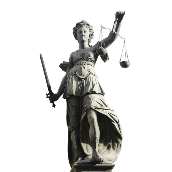 Justitia Symbol Spravedlnosti Před Pozadím Nebe Mraky Pojem Spravedlnosti Práva — Stock fotografie