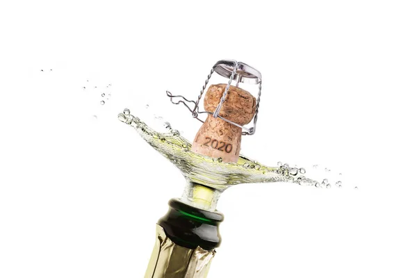 Een Kurksplash Met Champagne Mousserende Wijn Voor Het Nieuwe Jaar — Stockfoto