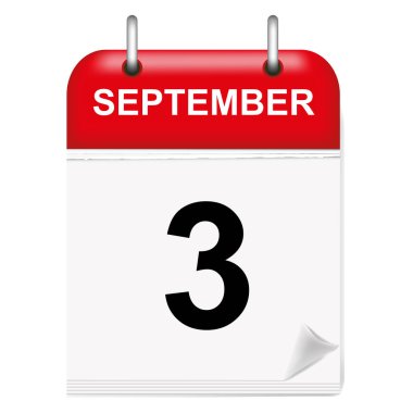 Tek yaprak halkaları, kırmızı omurga, 3d, günlük takvim, 3 Eylül, üçüncü olarak, vektör, illüstrasyon