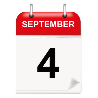 Günlük takvim tek yapraklı halkaları, kırmızı omurga, 3d, 4 Eylül,,, dördüncü olarak, vektör, illüstrasyon