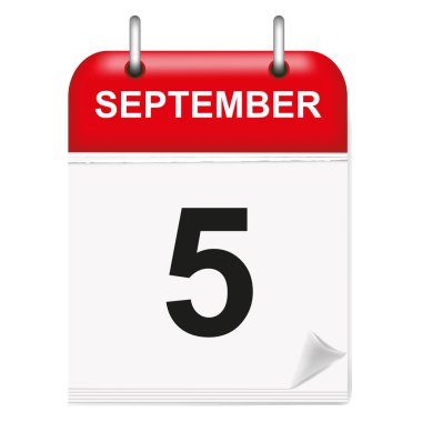 Tek yaprak halkaları, kırmızı omurga, 3d, günlük takvim, 5 Eylül, beşinci olarak, vektör, illüstrasyon