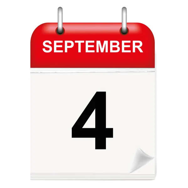 Günlük takvim tek yapraklı halkaları, kırmızı omurga, 3d, 4 Eylül,,, dördüncü olarak, vektör, illüstrasyon