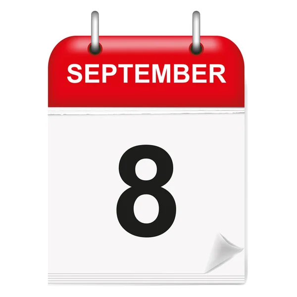 Tek yaprak halkaları, kırmızı omurga, 3d, günlük takvim, 8 Eylül, sekizinci, vektör, illüstrasyon