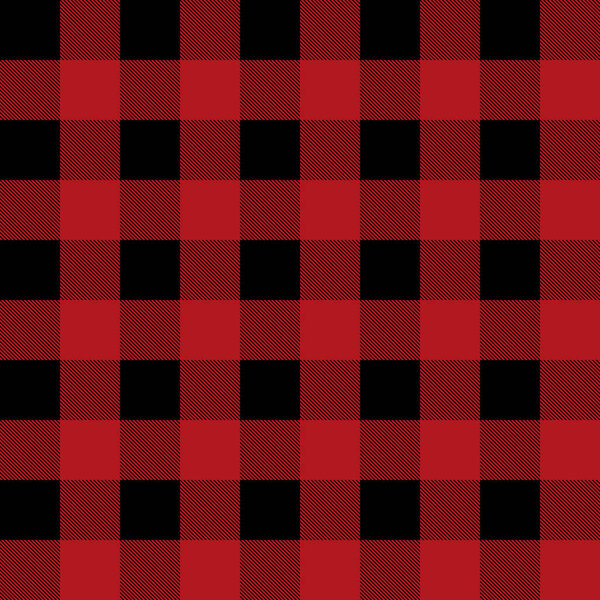 Lumberjack textile, black decorative pictures and red background. Seamless pattern.Vector illustration.