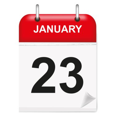Günlük tek yapraklı takvim, kırmızı omurga, 3d, ay Ocak, ayın 23'ü, 23, 23. Vektör, illüstrasyon