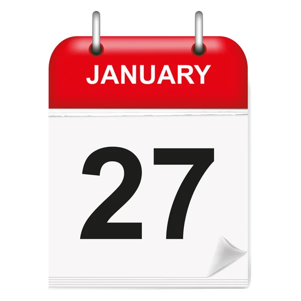 Daily Single Leaf Calendar Red Spine Month January Twenty Seventh — Stock Vector