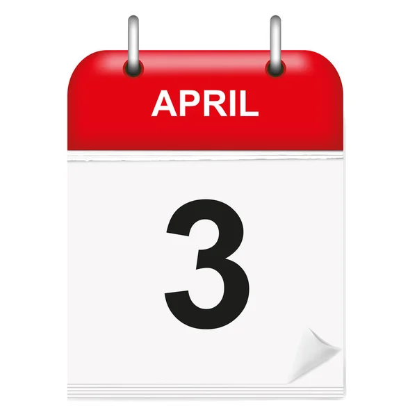 Ημερήσιο Single Leaf Ημερολόγιο Κόκκινη Σπονδυλική Στήλη Μήνας Απριλίου Τρίτος — Διανυσματικό Αρχείο