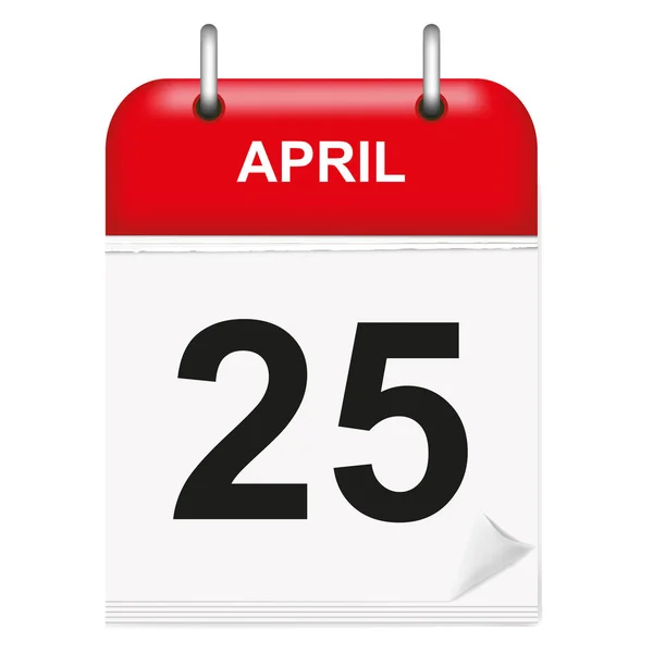 Günlük tek yapraklı takvim, kırmızı omurga, 3d, Nisan ayı, gün 25.Vector, illüstrasyon.