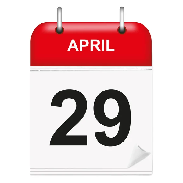 Günlük tek yapraklı takvim, kırmızı omurga, 3d, Nisan ayı, gün 29.Vector, illüstrasyon.