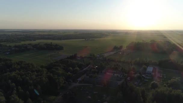 Воздушные полеты над лесами и полями в солнечную летнюю погоду Стоковое Видео