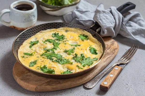 Omelet Met Baby Boerenkool Groene Laat Voor Het Ontbijt — Stockfoto