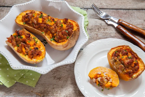 Pumpkin stuffed with meat, vegetables and herbs — Stock Photo, Image