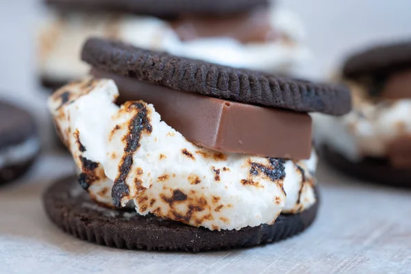 Marshmallow smores with chocolate cookies — Stock Photo, Image