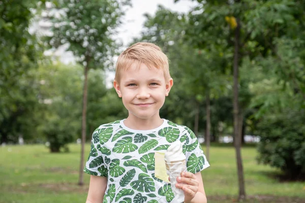 Bambini divertenti bambini piccoli ragazzi che mangiano gelato — Foto Stock