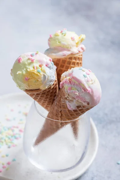 Colorful unicorn ice cream cones — Stock Photo, Image
